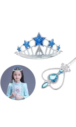 Karlar Ülkesi Elsa Yıldız Mavi Taç Ve Elsa Asa Seti 2 Parça