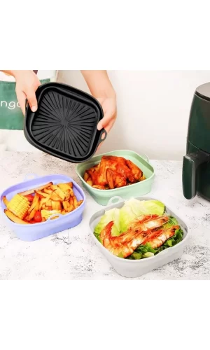 Katlanabilir Silikon Yanmaz - Yıkanabilir Kare Airfryer Kalıbı 21 Cm