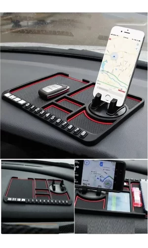 Kaymaz Torpido Üstü Park Telefon Numaralı Telefon Tutucu Renkli Şeritli Araç Matı