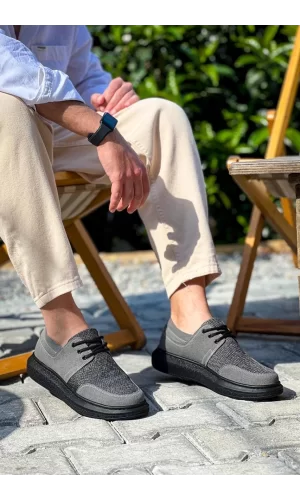 KB-042  Kuback Bağcıklı Gri Siyah Taban Günlük Erkek Ayakkabı
