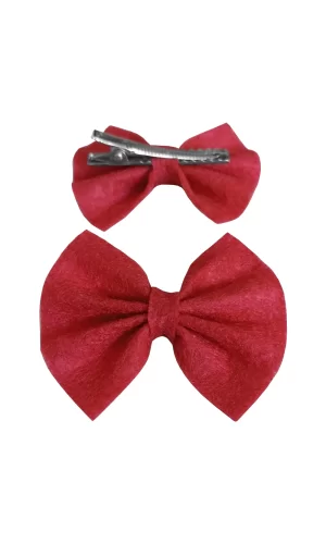 Keçe Papyonlu Kedi Köpek Tokası 4.5-5.5 cm Kırmızı ( 2 Adet )