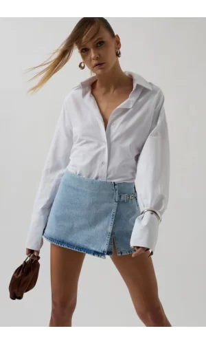 Kemer Detay Denim Şort Etek