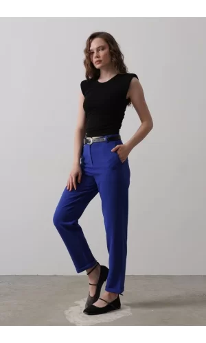Kemerli Havuç Pantolon - Saks