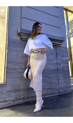 Kemik Yırtmaçlı Süs Patlı Etek