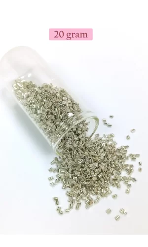Kesme Cam Boncuk 2mm - 20 Gram - Parlak Gümüş -BNC328