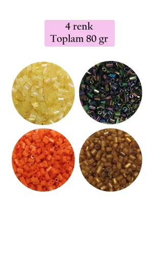 Kesme Cam Boncuk 2mm - 4 Renk - Toplam 80 Gram - BNC435