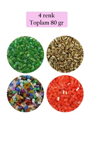 Kesme Cam Boncuk 2mm - 4 Renk - Toplam 80 Gram - BNC436