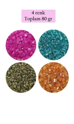Kesme Cam Boncuk 2mm - 4 Renk - Toplam 80 Gram - BNC438