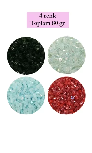 Kesme Cam Boncuk 2mm - 4 Renk - Toplam 80 Gram - BNC439