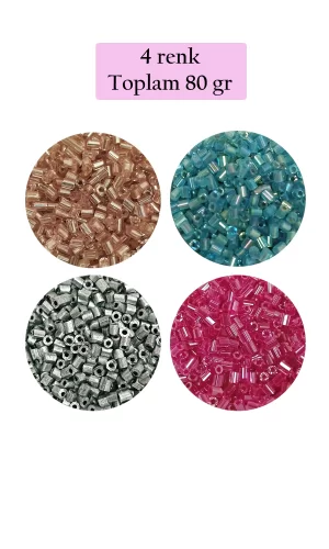 Kesme Cam Boncuk 2mm - 4 Renk - Toplam 80 Gram - BNC442