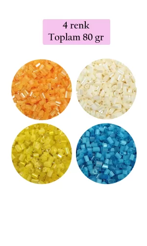 Kesme Cam Boncuk 2mm - 4 Renk - Toplam 80 Gram - BNC443