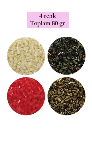 Kesme Cam Boncuk 2mm - 4 Renk - Toplam 80 Gram - BNC444