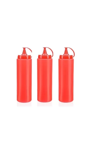 Ketçap Şişesi - 1000ml Dev Boy Kırmızı 3 Adet