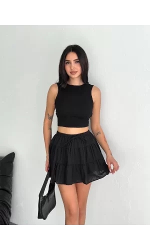 Keten Şortlu Etek - Siyah