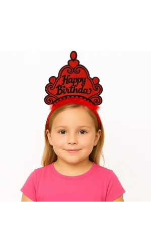 Kırmızı Happy Birthday Prenses Tacı – Doğum Günü Taç Aksesuarı
