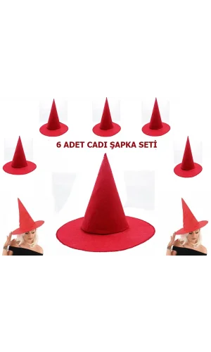 Kırmızı Keçe Cadı Şapkası Yetişkin-Çocuk Uyumlu