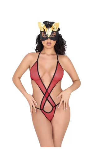 Kırmızı Lcralı Tül Bodysuit - 935