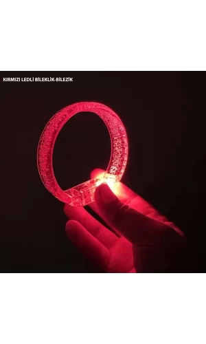 Kırmızı Led Işıklı Baskı Yapılabilen Pilli Bileklik Bilezik 1,5 Cm Genişlik