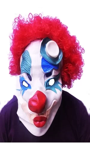 Kırmızı Renk Afro Bonus Peruklu Palyaço Lateks Et Maske