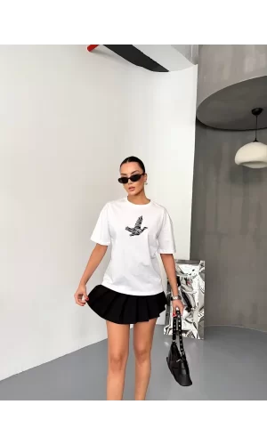 Luz&Pos Kısa Kol Baskılı T-shirt - Beyaz