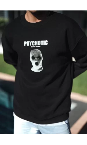 Luz&Pos Kışlık Bisiklet Yaka Baskılı Sweatshirt - Siyah