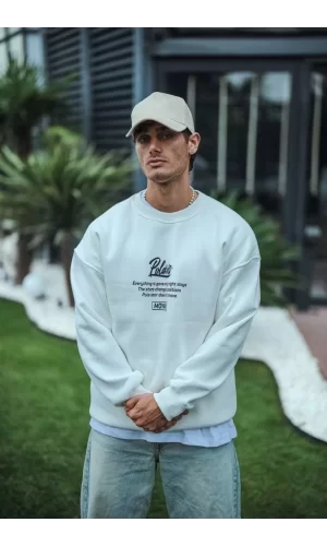 Luz&Pos Kışlık Bisiklet Yaka Ön Ve Arka Baskılı Sweatshirt - Beyaz
