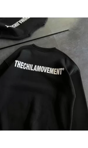 Kışlık Bisiklet Yaka Oversize Baskılı SweatShirt - Siyah