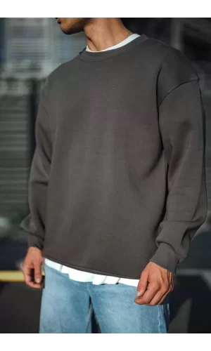 Luz&Pos Kışlık Bisiklet Yaka Üç İplik Basic Sweatshirt - Antrasit