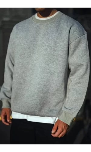 Luz&Pos Kışlık Bisiklet Yaka Üç İplik Basic Sweatshirt - Gri