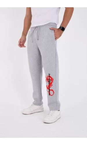 Luz&Pos Kışlık Üç İplik Baskılı Eşofman Pantolon - Gri