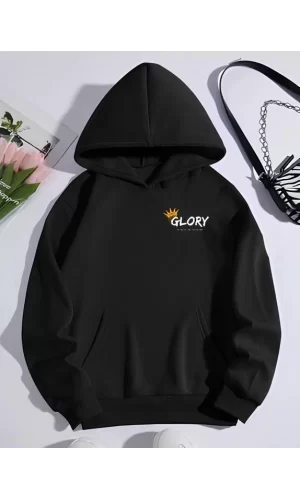 Kışlık Üç İplik Kapşonlu SweatShirt - Siyah
