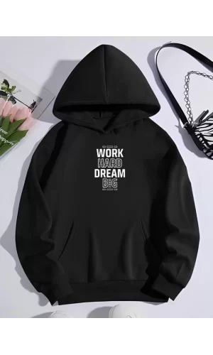 Kışlık Üç İplik Kapşonlu SweatShirt - Siyah