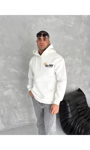 Luz&Pos Kışlık Üç İplik Kapüşonlu Sweatshirt - Beyaz