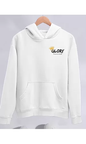 Luz&Pos Kışlık Üç İplik Kapüşonlu Sweatshirt - Beyaz