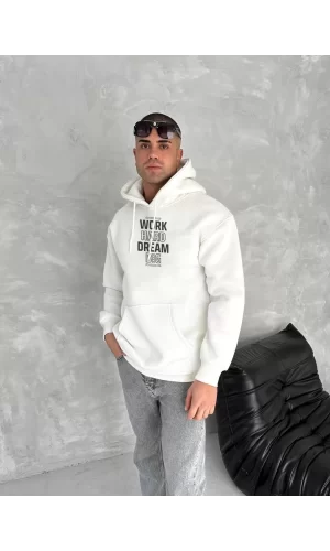 Luz&Pos Kışlık Üç İplik Kapüşonlu Sweatshirt - Beyaz