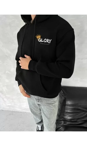 Luz&Pos Kışlık Üç İplik Kapüşonlu Sweatshirt - Siyah