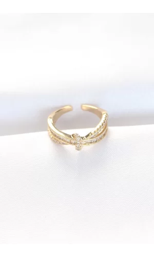 Kıvrım Model Gold Renk Zirkon Taşlı Ayarlanabilir Yüzük