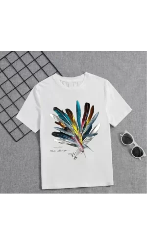 Kız Çocuk Baskılı T-Shirt - Beyaz