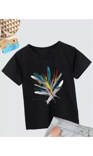 Kız Çocuk Baskılı T-Shirt- Siyah