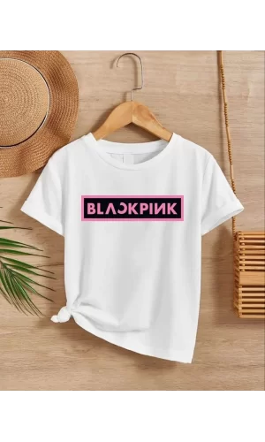 Luz&Pos Kız Çocuk Bisiklet Yaka Baskılı T-shirt - Beyaz