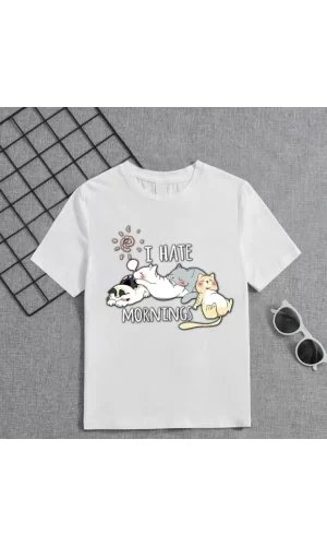 Luz&Pos Kız Çocuk Bisiklet Yaka Baskılı T-shirt - Beyaz