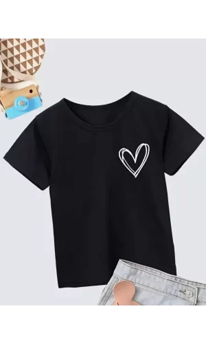Luz&Pos Kız Çocuk Bisiklet Yaka Baskılı T-shirt - Siyah