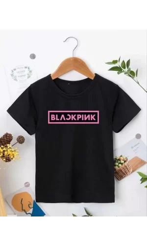 Luz&Pos Kız Çocuk Bisiklet Yaka Baskılı T-shirt - Siyah