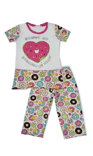 Kız Çocuk Donut Desenli Renkli Pijama Takımı