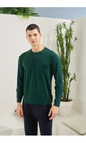 Kocabey 9220 Erkek Midi Yaka Uzun Kol Pijama Takım