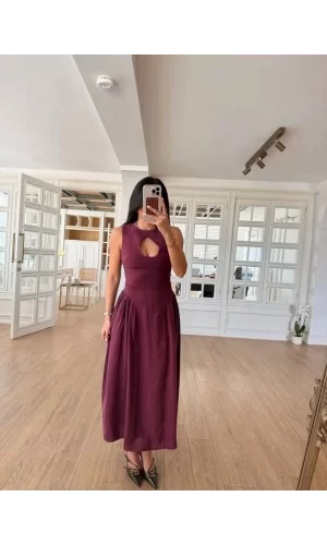 Luz&Pos Kolsuz Uzun Kabardin Elbise - Bordo