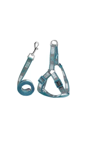 Köpek Göğüs Tasma Seti Köpek Desenli 120 cm-34 cm-47 cm Açık Mavi