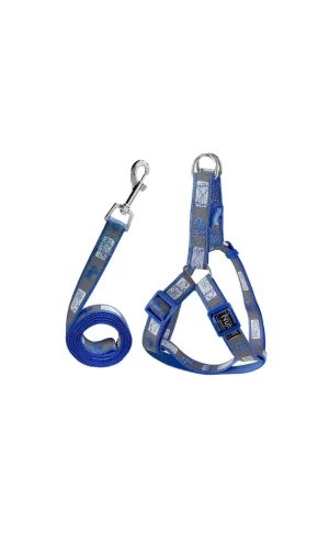 Köpek Göğüs Tasma Seti Köpek Desenli 120 cm-34 cm-47 cm Koyu Mavi
