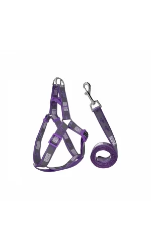 Köpek Göğüs Tasma Seti Köpek Desenli 120 cm-34 cm-47 cm Mor