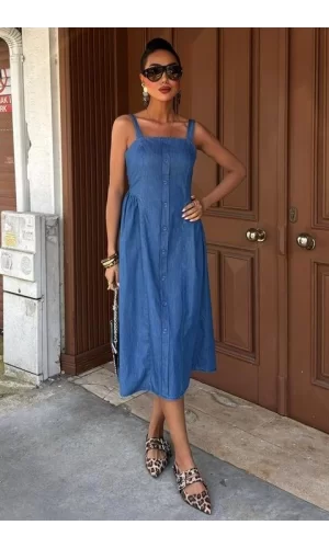 Korsaj Detaylı Midi Tensel Elbise 2884
